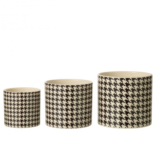 J Line cachepots de fleur Jolipa Cachepot Rond Pied De Poule Margo Céramique Blanc Noir Large.