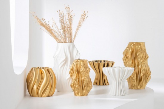 J Line Vaso Disegno 3D Irregolare Porcellana Oro Small Jarrón Impresión 3D Irregular Porcelana Dorado Small.
