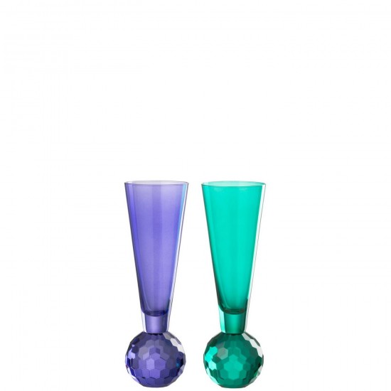 J Line Champagne Glas Bal Glas Blauw Donkergroen L7xB7xH15 cm drinkglas drinkglazen JO58270.