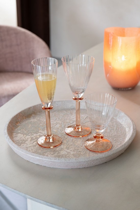 J Line Bicchiere Rigato Vetro Trasparente Rosa Salmone Vaso Forrado Vidrio Transparente Rosa Salmón.