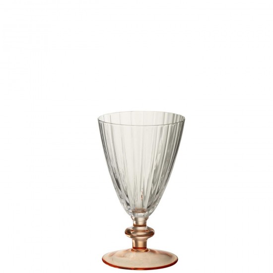 J Line Drinkglas Gestreept Glas Transparant Zalmroze L9xB8xH15 cm drinkglas drinkglazen JO58345.