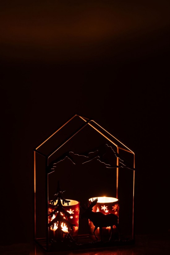 J Line photophores Jolipa Photophore Maison 2 Verres Fer Rouille Marron.