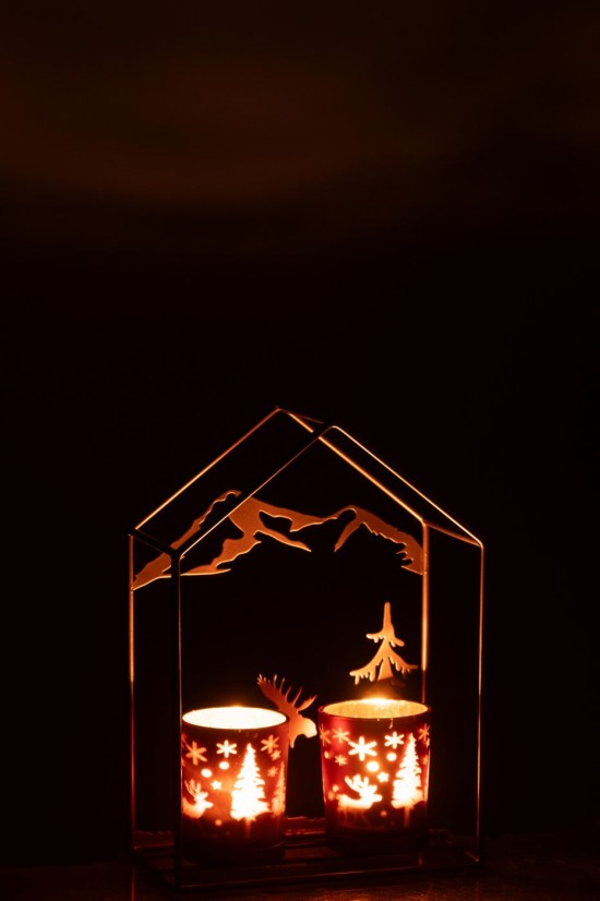 Jline Windlicht Haus 2 Glas Eisen Rostbraun Braun t lichthalter teelichtleuchter teelichte.