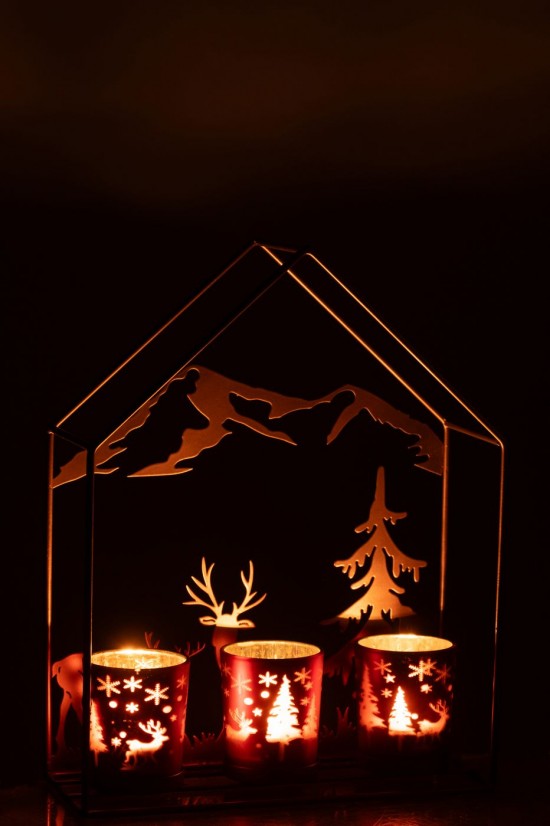 Jline Windlicht Haus 3 Glas Eisen Rostbraun Braun t lichthalter teelichtleuchter teelichte.