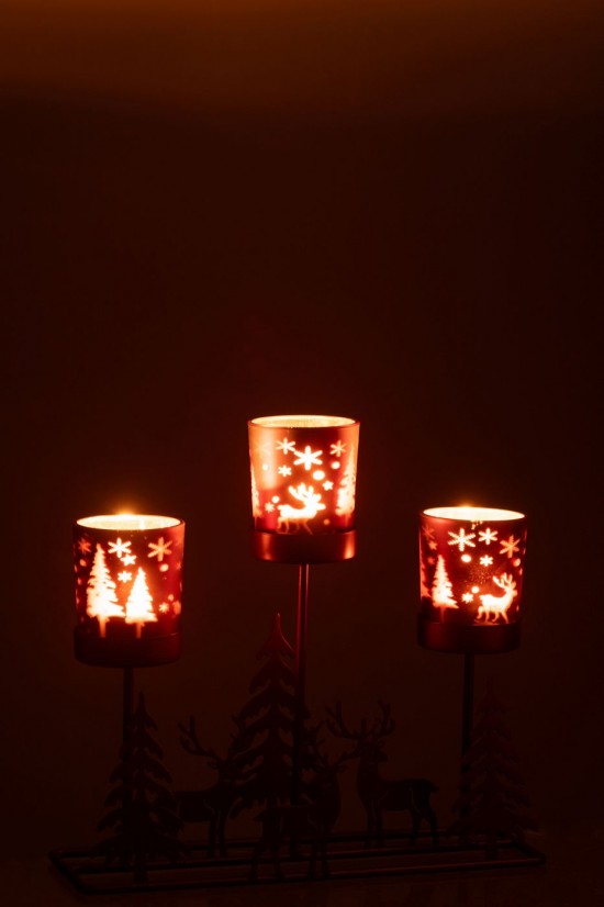 J Line photophores Jolipa Photophore Hiver 3 Verres Fer Rouille Marron.