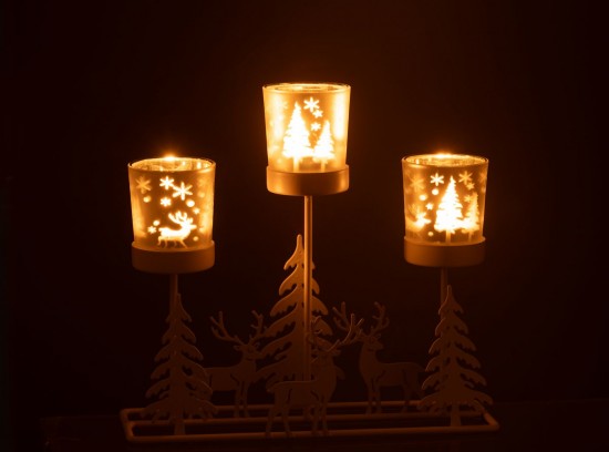 J Line photophores Jolipa Photophore Hiver 3 Verres Fer Blanc Rouge.