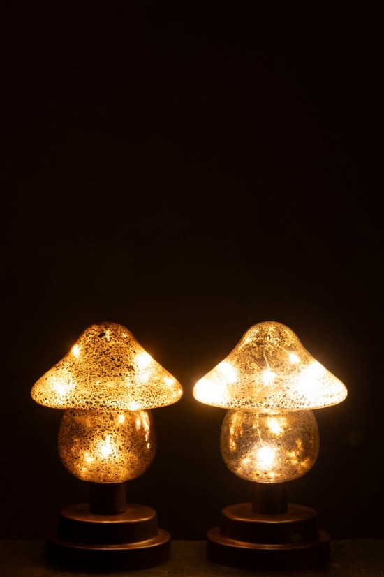 J Line hivers Jolipa Champignon Led Sur Socle Verre Marron Champagne Large Assortiment De 2.