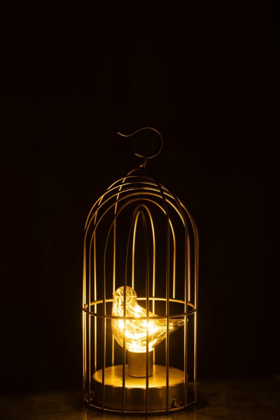 J Line Lampes LED Lampe LED Jolipa Oiseau Led Cage Fer Doré.