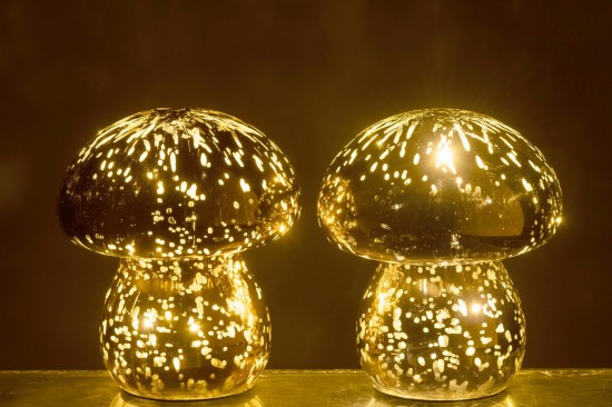 J Line hivers Jolipa Champignon Led Antique Verre Marron Marron Foncé Assortiment De 2.