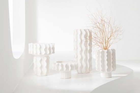 J Line Vaso Helix Cilindrico Ceramica Bianco Jarrón Helix Cilindro Cerámica Blanco.