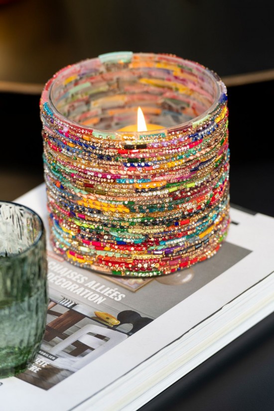 J Line Candeliere Perle Vetro Rosa Oro Medium Candelabro Cuentas Vidrio Rosa Dorado Medium.