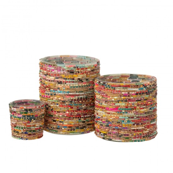 Jline Kaarshouder Kralen Glas Roze Goudkleurig Large.