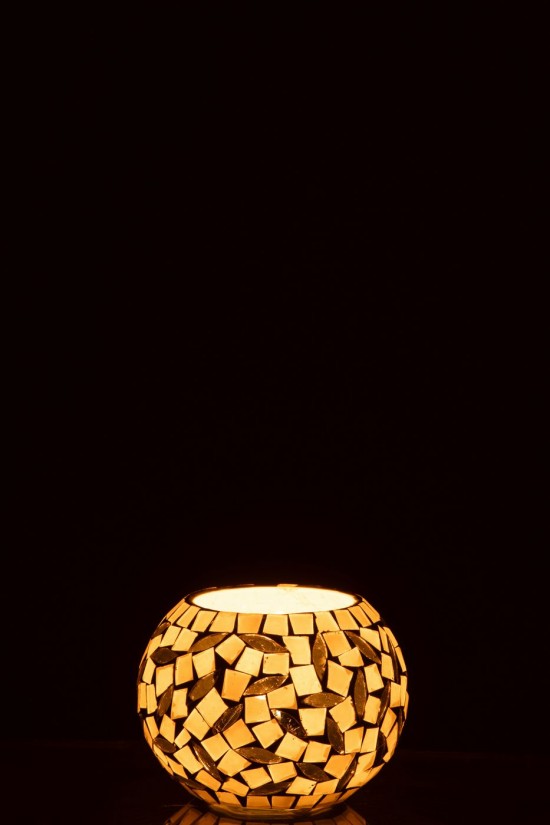 J Line photophores Jolipa Photophore Balle Mosaïque Verre Blanc Cassé Argenté Small.