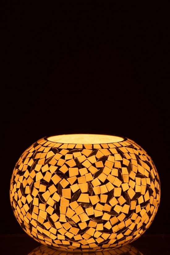 J Line photophores Jolipa Chandelier Balle Mosaïque Verre Blanc Cassé Argenté Small.