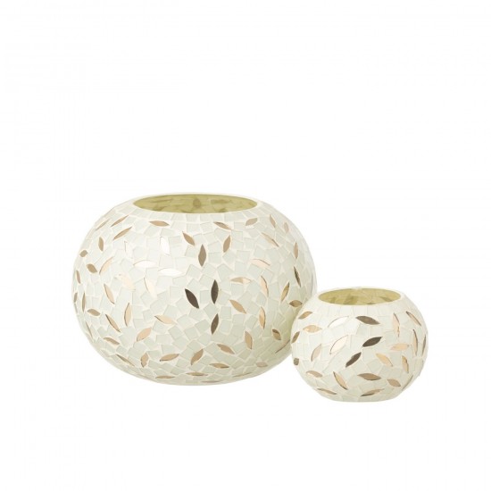 Jline Kaarshouder Bal Mozaïek Glas Gebroken Wit Zilverkleurig Small.