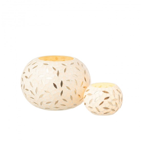 J Line Candle Holder Ball Mosaic Glass Off White Silver Colored Small tea lights holders.
