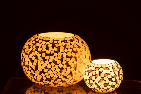 Jline Kerzenständer Ball Mosaik Glas Gebrochenes Weiß Silberfarben Small t lichthalter teelichtleuchter teelichte.