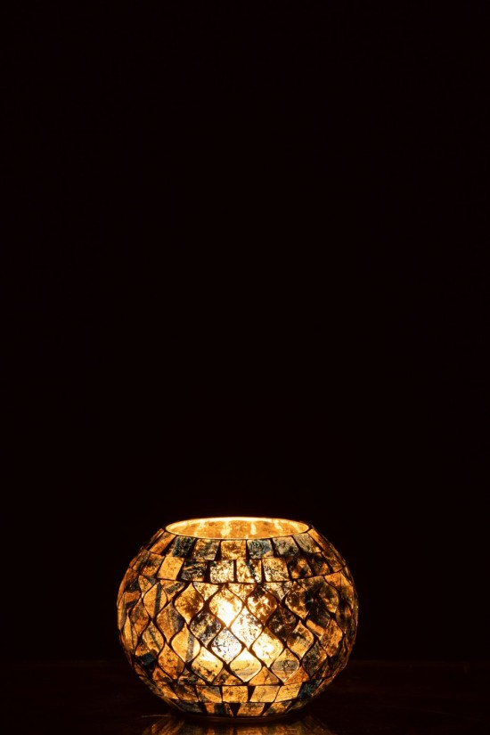 J Line photophores Jolipa Photophore Mosaïque Verre Bleu Gris.