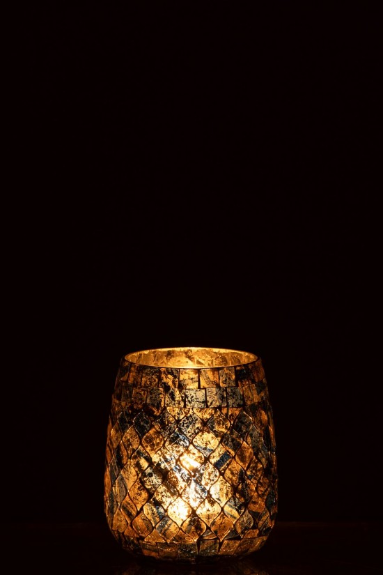 J Line Porte bougies Porte bougies Jolipa Chandelier Mosaïque Verre Bleu Gris.