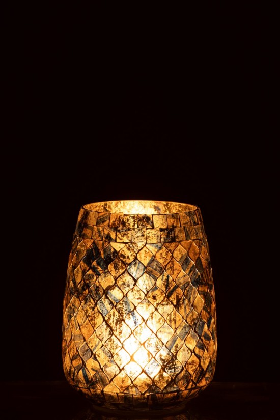 J Line Porte bougies Porte bougies Jolipa Chandelier Mosaïque Verre Bleu Gris.