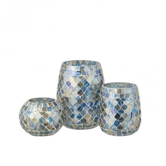 Jline Kaarshouder Mozaïek Glas Grijsblauw.
