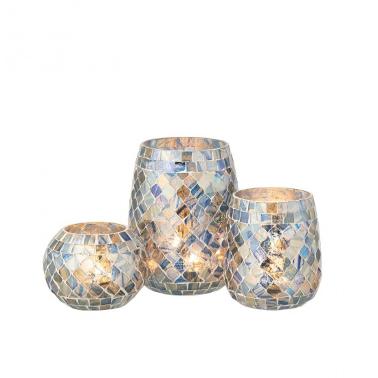 J Line Candle Holder Mosaic Glass Grey Blue candle holders.