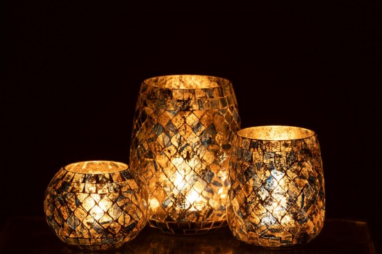 Jline Kerzenständer Mosaik Glas Grau Blau Kerzenhalter.