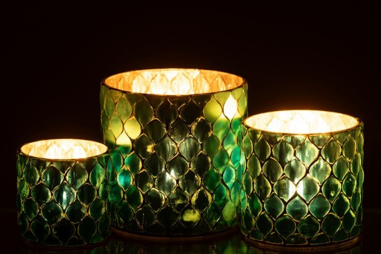 Jline Kerzenständer Zylinder Mosaik Glas Azurblau Kerzenhalter.