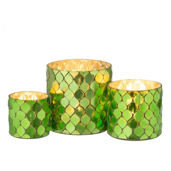 J Line Candle Holder Cylinder Mosaic Glass Green candle holders.