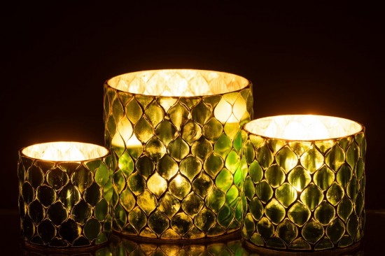 Jline Kerzenständer Zylinder Mosaik Glas Grün Kerzenhalter.