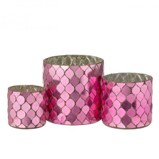 Jline Kaarshouder Cilinder Mozaïek Glas Fuchsia.