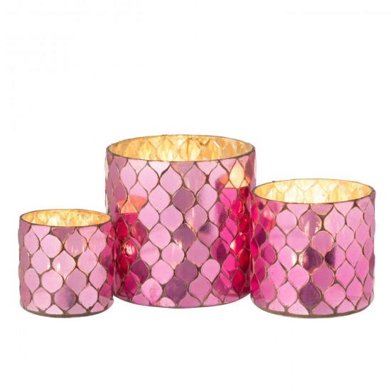 J Line Candle Holder Cylinder Mosaic Glass Fuchsia candle holders.