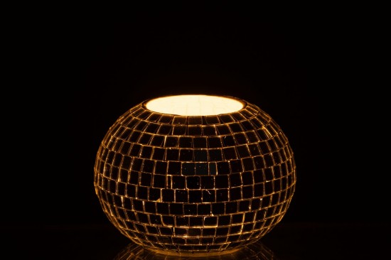 J Line Porte bougies Porte bougies Jolipa Chandelier Balle Mosaïque Verre Argenté.