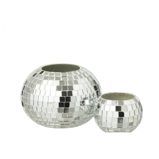 Jline Kaarshouder Bal Mozaïek Glas Zilverkleurig.