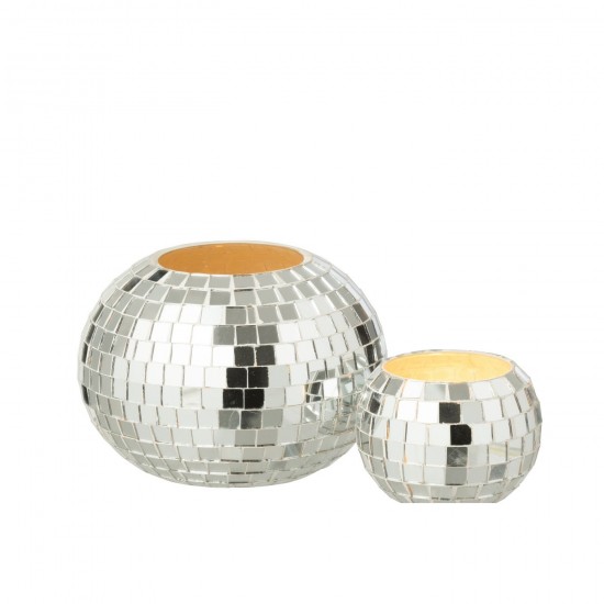 J Line Candle Holder Ball Mosaic Glass Silver Colored candle holders.