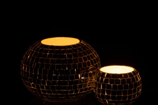 Jline Kerzenständer Ball Mosaik Glas Silberfarben Kerzenhalter.