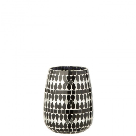 J Line Theelichthouder Mozaïek Glas Zwart Zilverkleurig Medium L13xB13xH16 cm T theelichten theelichthouders waxinelichten JO58631.