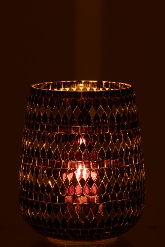 J Line photophores Jolipa Photophore Mosaïque Verre Noir Argenté Large.