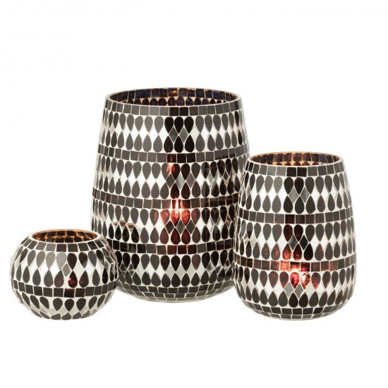 J Line Tealight Holder Mosaic Glass Black Silver Colored Large tea lights holders.