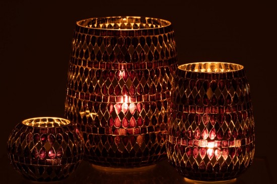 Jline Windlicht Mosaik Glas Schwarz Silberfarben Large t lichthalter teelichtleuchter teelichte.