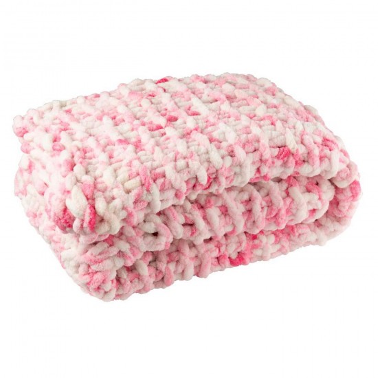 J Line Deken Gebreeën Polyester Roze Wit L130xB170xH4 cm plaids deken dekens dekentjes quilts JO58645.