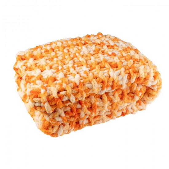 J Line Deken Gebreeën Polyester Oranje Wit L130xB170xH4 cm plaids deken dekens dekentjes quilts JO58648.