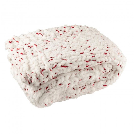 J Line Deken Gebreeën Polyester Wit Kerstrood L130xB170xH4 cm plaids deken dekens dekentjes quilts JO58655.
