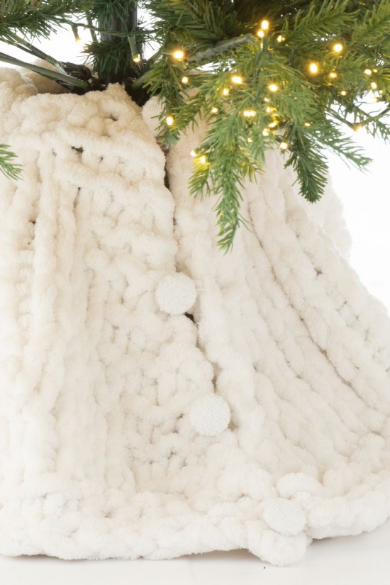 Jline Teppich Für Weihnachtsbaum Gestrickt Polyester Weiß.