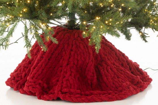 J Line Christmas Tree Skirt Knitted Polyester Christmas Red x mas christmas trees on foot.