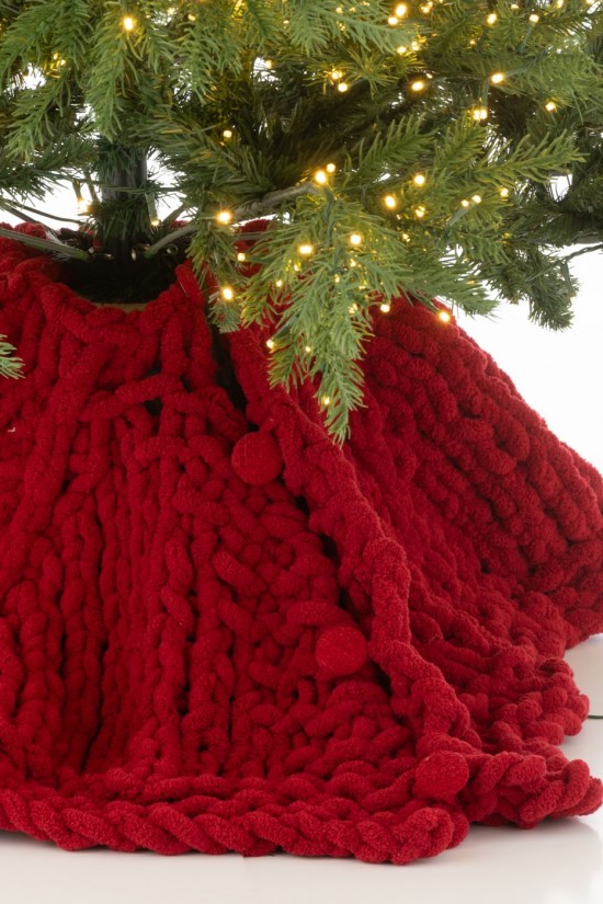 Jline Teppich Für Weihnachtsbaum Gestrickt Polyester Weihnachtsrot weihnachtsbaum weihnachtsbaeume.