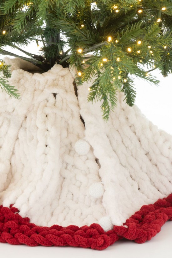 Jline Teppich Für Weihnachtsbaum Gestrickt Polyester Weiß Weihnachtsrot.