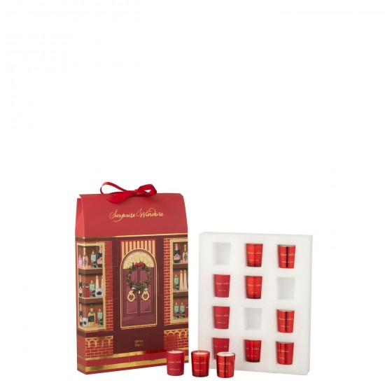 J Line Scented Candle 12 Candles Surprise Window Wax Coral Red Multicolored scented candles.