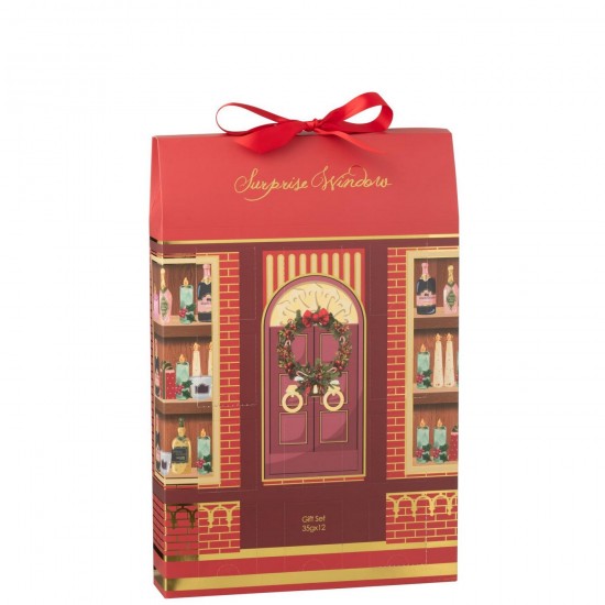 J Line Geurkaars 12 Candles Surprise Window Was Koraalrood Meerkleurig L27xB6xH41 cm geurkaarsen JO58746.