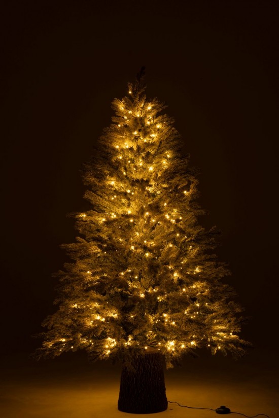 J Line arbres sapins de noel sur pied Jolipa Sapin De Noël 600 Led Socle En Bois Enneigé Plastique Vert Foncé.